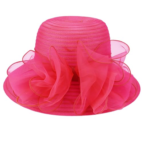 Image of DRESHOW Lady Derby Dress Church Bowler Cloche Hat Bowknot Organza Bridal Cap for Wedding