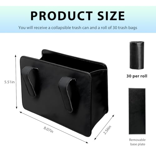 Image of Car Trash Can, Waterproof Leather Hanging Storage Container Vehicle Dustbin, Auto Foldable Mini Garbage Organizer Trash Bag for Truck SUV RV, Essential Car Accessories (Black)