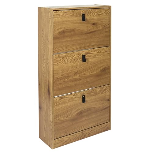 HOME DECO FACTORY - HD7382 Mueble Zapatero 3 Puertas - Almacenamiento Práctico para Entrada o Salón - Estilo Industrial - Dimensiones 63 x 117 x 24 cm - Color Marrón