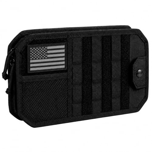 Olaismln MOLLE Car Sun Visor Organizer with Semi-Rigid Panel Zipper Storage Pouch & Glasses Holder Adjustable Straps for Police Gear Overland Accessories Fits Trucks SUVs Jeeps Pickups