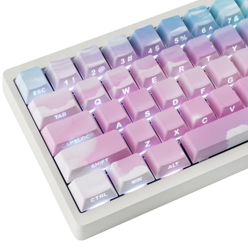 PBT Keycaps - Double Shot Side Printed Gradient Pink Blue Keycap,135 Keys Shine Through Cute Keycaps, Cherry Profile Custom Keycap for Cherry MX Swithes Mechanical Keyboards