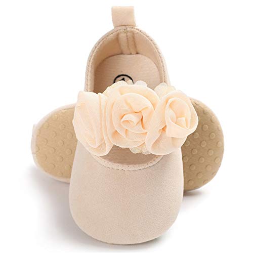 BENHERO Baby Infant Girls Soft Sole Floral Princess Mary Jane Shoes Prewalker Wedding Dress Shoes(0-6 Months Infant P-Beige)
