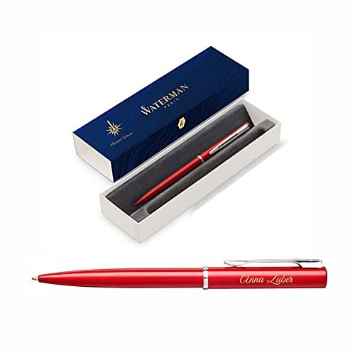 Stylo Waterman Allure gravé personnalisé rouge avec pointe moyenne et encre bleue