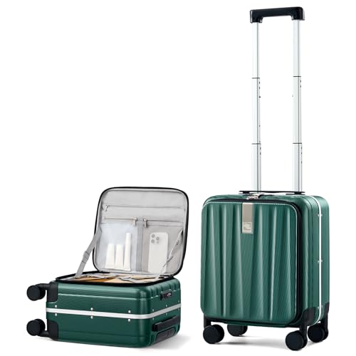Image of Hanke 16 20 24 26 Inch Carry On Suitcase PC Hardshell Luggage Top Open Aluminum Frame Rolling Suitcases with Wheels Tsa Luggage Travel Luggage for Womem Men, Dark Green, 16 Inch