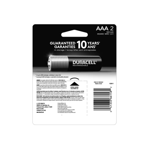 Image of Duracell Rechargeable AAA Batteries, 2 Count (Pack of 1), Triple A Battery for Long-lasting Power, All-Purpose Pre-Charged Battery for Household and Business Devices