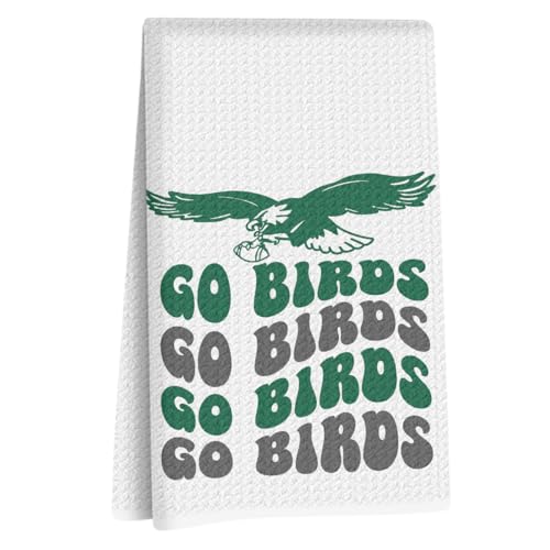 Trendy Groovy Go Birds Football Kitchen Towels 24x14 Inch, Football Decor Reusable Dish Towels for Kitchen Bathroom Decor, Waffle Weave Hand Cloth Tea Towel, Eagles Fan Gifts for Women Friend