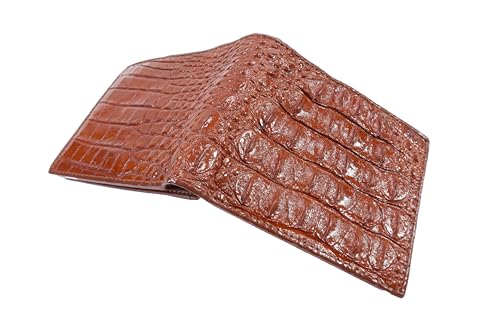 Genuine Crocodile Alligator Backbone Skin Leather Soft & Slim Bifold Wallet ([A7] - 7 Card Slots + 2 ID Windows + 2 Compartments for Bills, Signal Brown)4