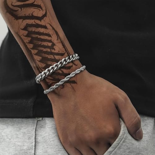 Mens Bracelet Silver Bracelets for Men Boyfriend as Stainless Steel Bracelet Boys Bracelets, Silver Cuban Link Bracelet for Men as Waterproof Silver Bracelet Men Jewelry Men Accessories4