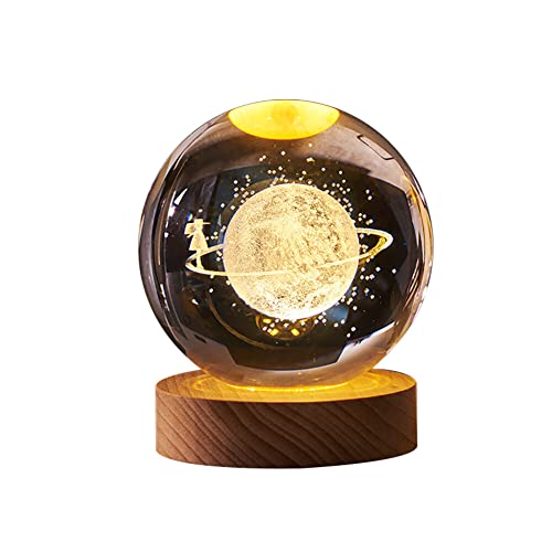 Uposao Luce Notturna a Sfera Di Cristallo, Luce Notturna a Sfera Di Cristallo 3D Con Base in Legno Lampada Da Comodino USB Decorazioni Per La Casa Per Regalo Di Ringraziamento Di Compleanno Di Natale