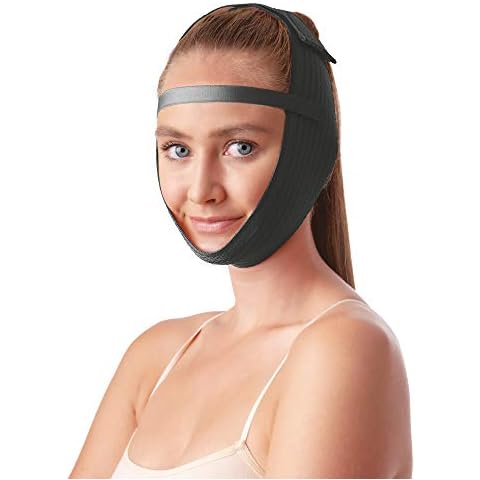 Post Surgical Chin Strap Bandage for Women - Neck and Chin Compression Garment Wrap - Face Slimmer, Jowl Tightening, Chin Lifting (Black) (Black) Cover