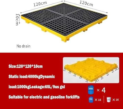 Heavy-Duty Spill Containment System | Modular Platform with Forklift Access, Drain Outlet & Leak Prevention | Industrial Spill Control Solution (50x36x10cm)