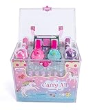 Hot Focus Carry All Cosmetic Set - 20 Piece Unicorn Makeup Set for Girls Includes, Non-Toxic Nail Polish, Press on Nails, Glitter Eyeshadow, Tinted Lip Balms, Glitter and Carrying Case