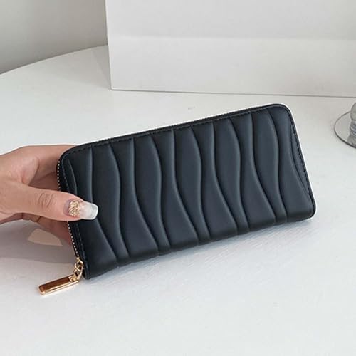 Womens Wallet Zip Around Clutch WalletBlocking PU Leather Bifold for Travel (Black)