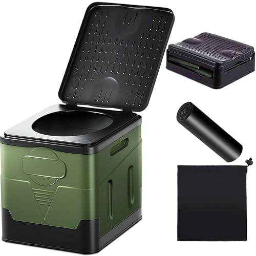 Pantress 簡易トイレ 携帯トイレ ポータブルトイレ, 折りたたみ式, 仮設トイレ 耐荷重150kg, 非常トイレ 防災・アウトドア用, 処理袋付き, グリーン (グリーン)