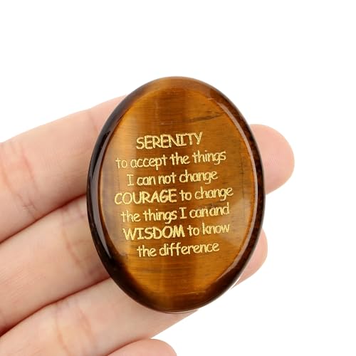 QINJIEJIE Tigers Eye Healing Crystals Serenity Prayer Worry Stones for Anxiety Engraved Inspirational Stones Anxiety Relief Items Sobriety Encouragement Gifts for Women Men