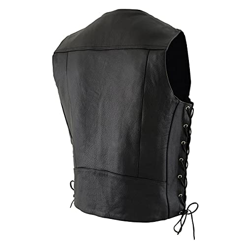 Image of Milwaukee Leather Men's Premium Leather Western Style V-Neck Motorcycle Rider Vest with Front Snap Closure |LKM|ML|SH