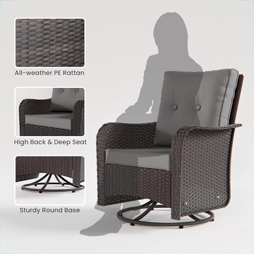 Image of 13 Pieces Outdoor Patio Furniture Set,Outdoor Sectional Furniture with 43 inch 55000 BTU Gas Propane Fire Pit Table,PE Rattan Wicker Patio Conversation Set,Swivel Rocking Chairs Set,Grey