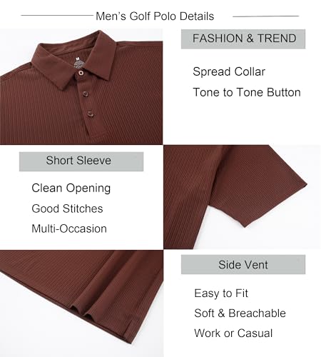 Alex Vando Mens Bubble Jacquard Polo Shirt Super Stretch Short Sleeve Polo Shirts for Men