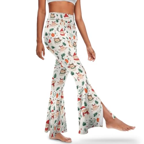 Christmas Pants for Women Yoga Pants High Waist Flare Pants Slit Yoga Leggings Tummy Control Pants Workout Pants