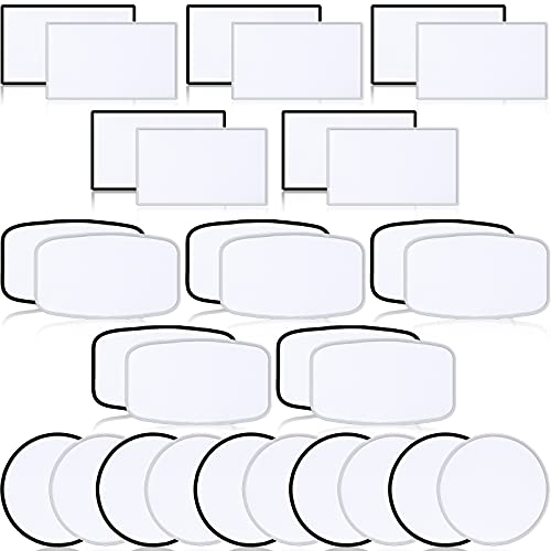 30 Pieces Sublimation Patches Fabric Iron-on Blank Patches 3 Shapes Repair Embroidery Sublimation Blank Hat Embroidery for DIY Crafts Caps Clothes Shoes Bags Backpacks Uniforms(Black and White Frame)