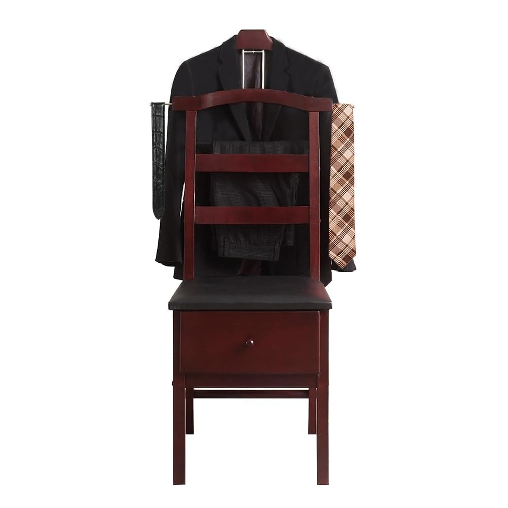 Wooden Suit Valet Stand with Contour Hanger and Drawer Chair Valet