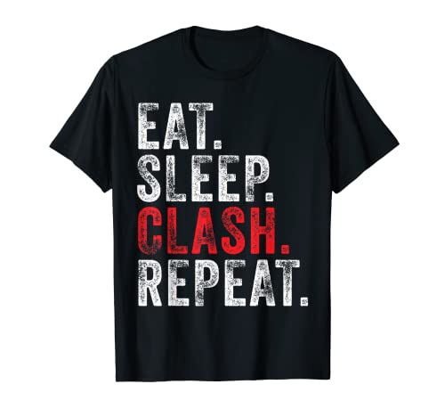 Eat Sleep Clash Repeat Gaming Clans Vintage envejecido Camiseta