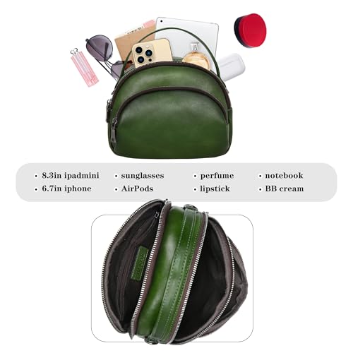 Image of HESHE Genuine Leather Crossbody Bags Leather Purses for Women Vintage Small Shoulder Handbags with Multi-Pockets