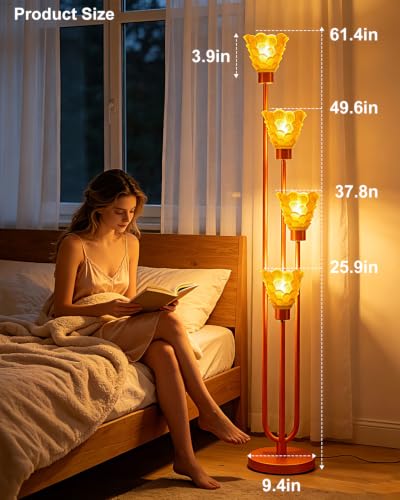 Image of Lightdot Glass Floor Lamp Dimmable 4-Light Orange Shade Gold Floor Lamps | Mid Century Modern Standing Tall Lamp with 5Lbs Heavy Base for Living Room /Bedroom /Sofa Beside /Corner Decor -Bulbs Included