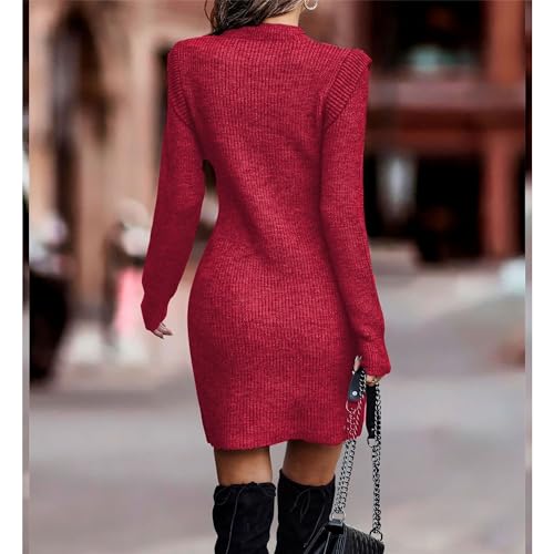 Robe pull élégante rouge idéale pour un look de bureau confortable ou un dîner chic - 2