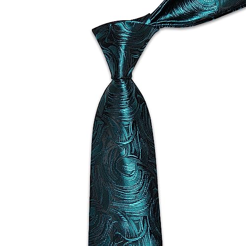 Image of YourTies Mens Silk Tie Teal Floral Necktie and Pocket Square with Lapel Pin Sets for Men Formal Business, Medium