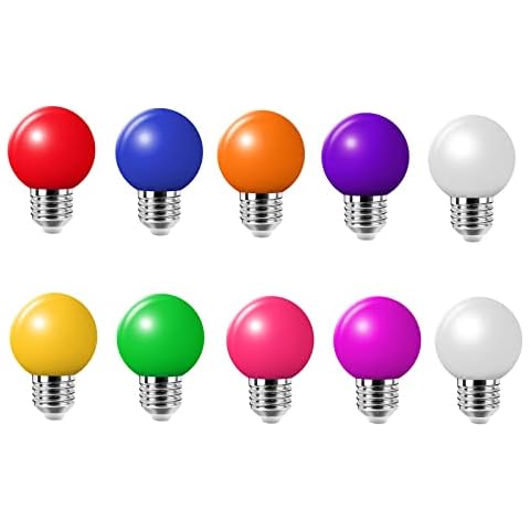 Huamu 10Pack Colored Bulbs LED 2W E27 G45 Lighting Bulbs,LED Coloured GolfBall Bulb, Mixed Colours Red Green Blue Orange Yellow Pink White Warm White Purple Violet Cover
