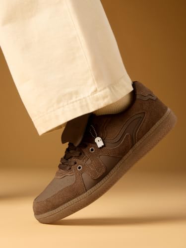 Image of The Souled Store Urban Blaze Legacy: Belgian Chocolate Men Low Top Sneakers - Premium Suede & PU Leather Casual Shoes | Lightweight Streetwear Sneakers for Men