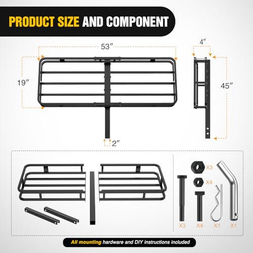Image of Nilight 53 inch X 19 inch X 4 inch Hitch Cargo Carrier Fits 2-inch Hitch Receiver 500 Lbs Capacity Basket Cargo Net|Ratchet Straps|Hitch Stabilizer for SUV Pickup Camping Traveling