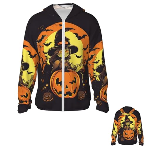 NONHAI Men's Sun Protection Jacket UPF 50+ Full Zipper Long Sleeve UV Hoodie Shirt Halloween Pumpkin Witch Women's Outdoor Jacket