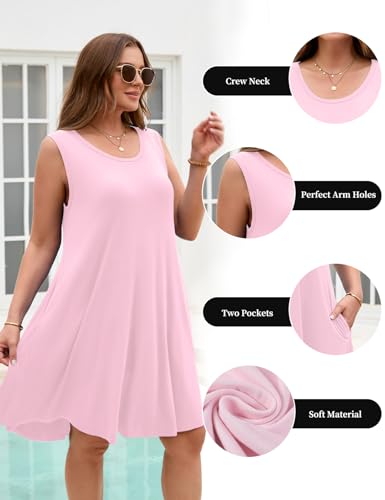 Image of JollieLovin Women Plus Size Curvy Summer Tank Sun Dresses Sleeveless Causal T-Shirt Dress Beach Swing Cover up(L-5X)