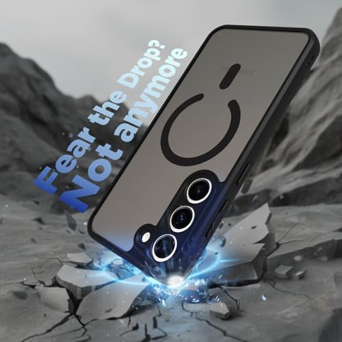Image of RIGGEAR Shockproof Sleek Hybrid Armor Upgraded C-Shaped Magnetic Back Cover Case Compatible with MagSafe Accessories for Samsung Galaxy S23 (Smoke Black Matte PC + Black TPU Bumper)
