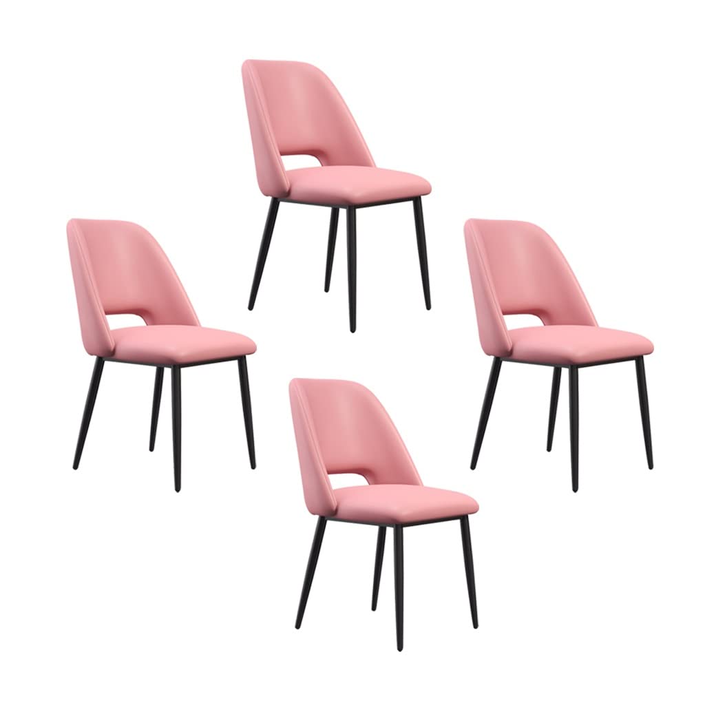 SJIALEN Black Legs Kitchen Dining Chairs Set of 4, Lounge Meeting Office Computer Chair PU Leather Living Room Side Chair Kitchen Chair (Color : Pink)
