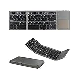 Foldable Bluetooth Keyboard, Rock&Rown Pocket Size Portable Wireless Keyboard with Touchpad for Mac OS,Android, Windows, Linux, PC, Tablet, with Rechargeable Li-ion Battery-Dark Gray