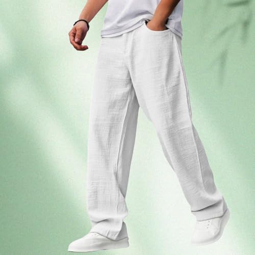 Cocoparo Mens Pants, Mens Harem Pants with Pockets, Summer Beach Linen Loose Elastic Waist Joggers, Casual Trousers3