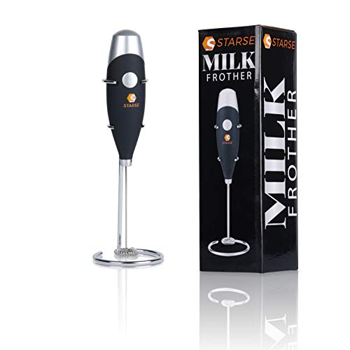 Starse Milk Frother Foam Maker Battery Operated with Stainless Steel Stand Included For