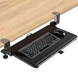 YOMT Adjustable Keyboard Tray Under Desk - 25.5“x13.7” Slide Out Computer Keyboard Drawer, 5kg Capacity with Smooth Glide Handle Out Computer Drawer for Typing, Black