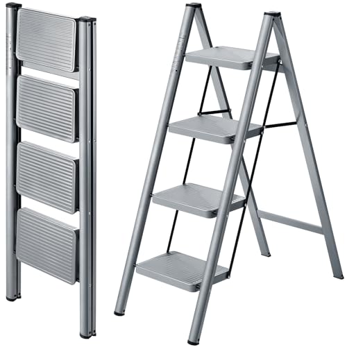 XinSunho 4 Step Ladder, Folding Step Stool with Anti-Slip Wide Pedal, Portable Sturdy Steel Ladder 4 Steps, 330lbs Safety Kitchen & Household Ladder by XinSunho - Used condition - US$52.46