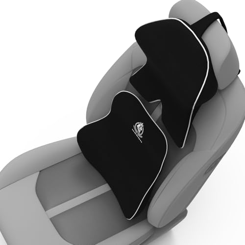 Image of MRRON Large Back Support Neck Rest for Chair & Car Seat, Orthopaedic Lumbar Support Memory Foam Backrest Cushion Designed for Back Pain Relief Pillow for Comfortable Sitting (Black, Long Back)