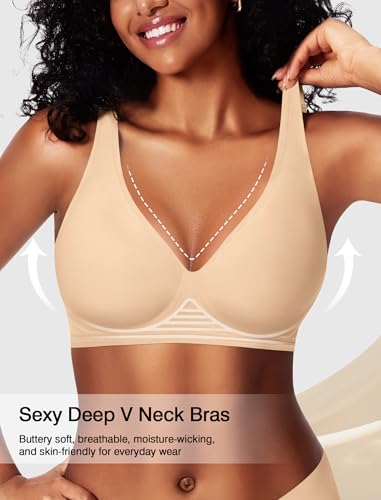 Image of Deep V Wireless Jelly Bras for Women Push Up Bralette Seamless No Underwire Support T-Shirt Comfort Plunge Full Coverage