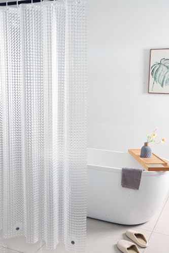 Image of Shower Curtain Liner 74 Inches Long, EVA Heavy Duty Clear Shower Liner with 3 Strong Weights, 3D Square, 72 x 74 Inch