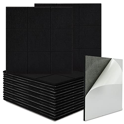 BXI Sound Absorber - 16 Pack Self-adhesive 12 X 12 X 0.4 Inches Acoustic Absorption Panels, Tackable Sound Absorbing Panels for Wall and Ceiling Acoustic Treatment (Black)
