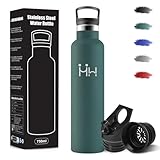 Motswedi Trinkflasche Edelstahl, 1L Auslaufsicher, Trinkflasche mit Strohhalm, Kohlensäure Geeignet, Edelstahl Trinkflaschen, BPA-Frei, Thermosflasche für Camping, Reisen, Outdoor, Yoga, Militärgrün