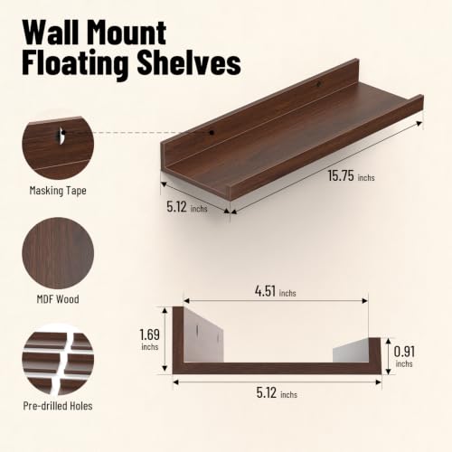 Image of BAYKA 15.7x5.12 Floating Shelves for Wall,Room Decor,Raised Lip,6 Pack