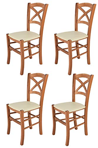 Tommychairs - Set 4 chaises CROSS pour cuisine, bar et salle à manger, robuste structure en bois de hêtre peindré en couleur cerisier et assise rembourrée...