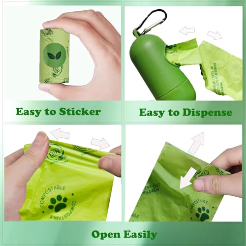 Image of Pet Poop Bags,Unscented,Extra Thick,Leak Proof,8Rolls,120 Counts, with Metal Carabiner Dispenser